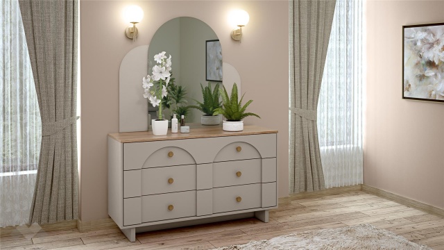 Скрин Рена дъб кадис с пясъчен камък - МебелМаг Скрин Рена дъб кадис с пясъчен камък