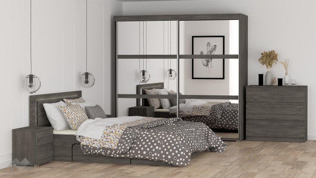 Спален комплект Латте тъмен норвежки бор - МебелМаг Спален комплект Латте тъмен норвежки бор