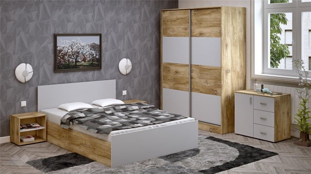 Спален комплект Селтик С2 келтски дъб със светло сиво - МебелМаг Спален комплект Селтик С2 келтски дъб със светло сиво