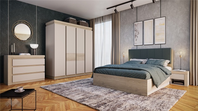 Спален комплект Венус с включен матрак Бонел 160/200 кашмир с дъб торо кремона - МебелМаг Спален комплект Венус с включен матрак Бонел 160/200 кашмир с дъб торо кремона