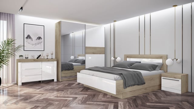 Спален комплект Ариа сонома арвен с бяло гланц