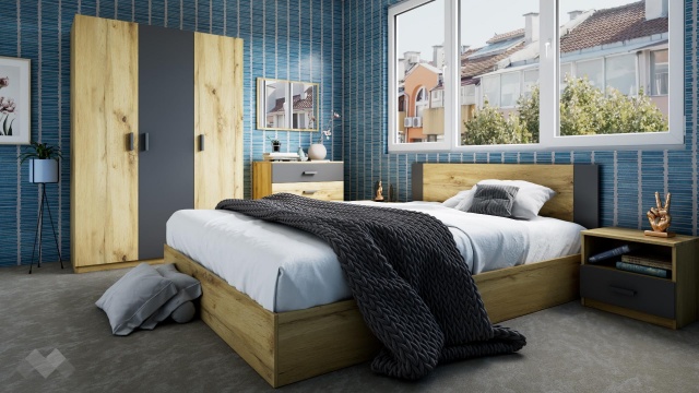 Спален комплект Малена светъл вотан с антрацит