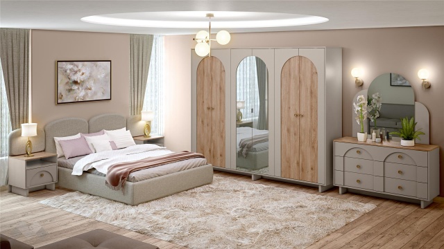 Спален комплект Рена дъб кадис с пясъчен камък