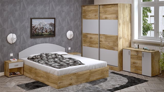 Спален комплект Селтик С1 келтски дъб със светло сиво - МебелМаг Спален комплект Селтик С1 келтски дъб със светло сиво