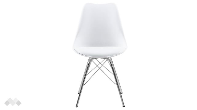 Трапезен стол Ерис бял с хромирана основа - МебелМаг Трапезен стол Ерис бял с хромирана основа