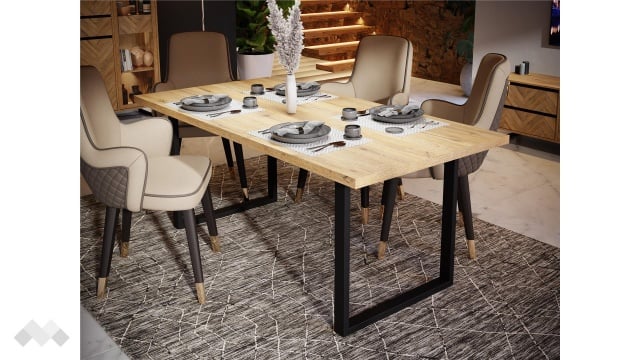 Трапезна маса Никодис неразтегателни дъб натурал с черен мат