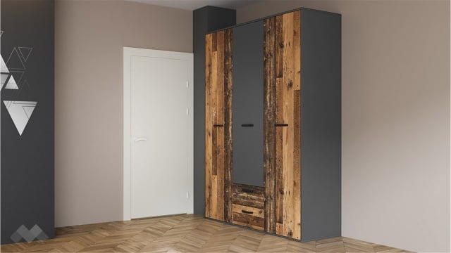 Гардероб Ерик трикрилни олд стайл с графит