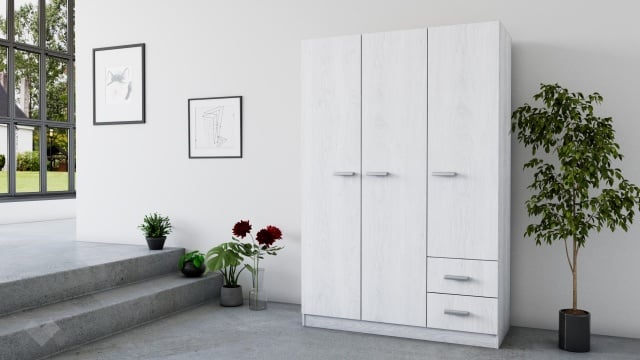 Трикрилен гардероб Арго трикрилни бял фладер - МебелМаг Трикрилен гардероб Арго трикрилни бял фладер