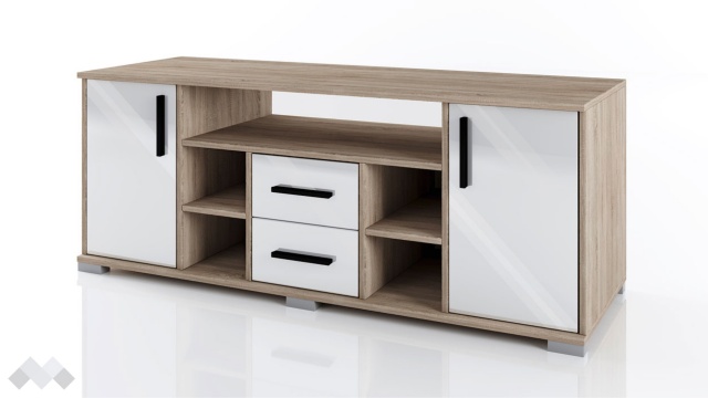 ТВ шкаф Евиана тъмна сонома с бял гланц - МебелМаг ТВ шкаф Евиана тъмна сонома с бял гланц