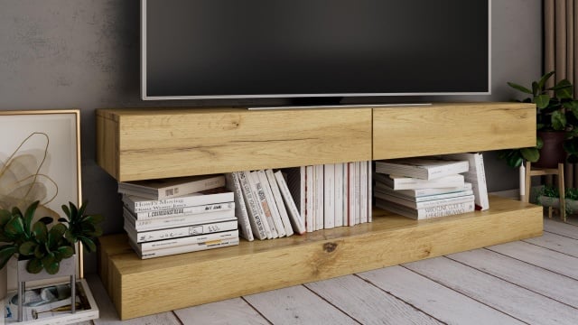 ТВ шкаф Флай светъл вотан - МебелМаг ТВ шкаф Флай светъл вотан