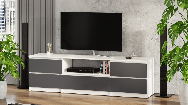 ТВ шкаф Никола бял с антрацит - МебелМаг ТВ шкаф Никола бял с антрацит