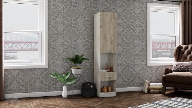 Висок шкаф Адам дъб крафт бял с дъб крафт сив - МебелМаг Висок шкаф Адам дъб крафт бял с дъб крафт сив