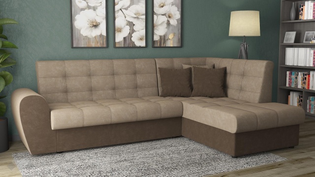 Ъглов диван Белла S с посока бежов с тъмно кафяво - МебелМаг Ъглов диван Белла S с посока бежов с тъмно кафяво