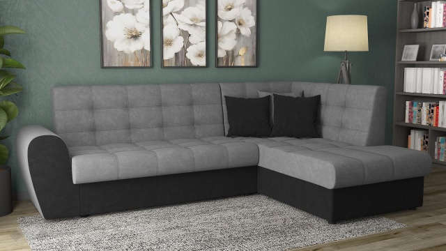 Ъглов диван Белла S с посока сив с черно - МебелМаг Ъглов диван Белла S с посока сив с черно