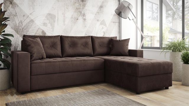 Ъглов диван Сингъл с посока кафяв