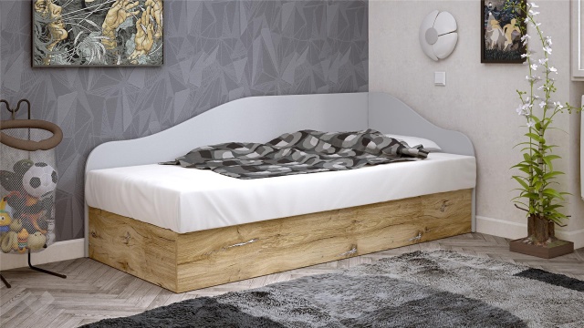 Ъглово легло 82/190 Селтик с включен матрак Бонел 82/190 келтски дъб със светло сиво