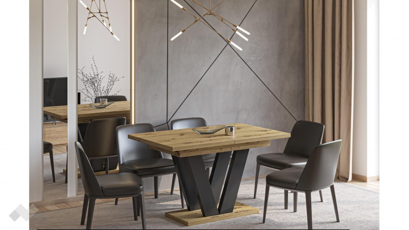 Трапезна маса Лареа разтегателни дъб артисан с черно - изглед 1