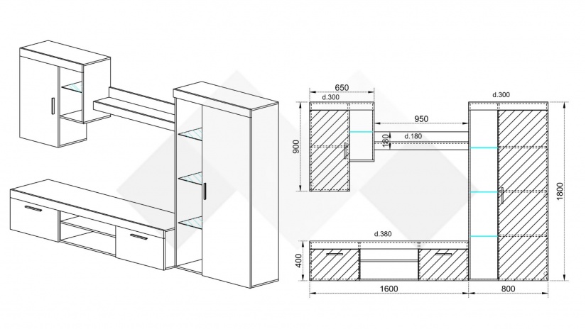 Секция Белмин модулни бяло гладко с бяло гланц - изглед 2 - МебелМаг Секция Белмин модулни бяло гладко с бяло гланц - изглед 2
