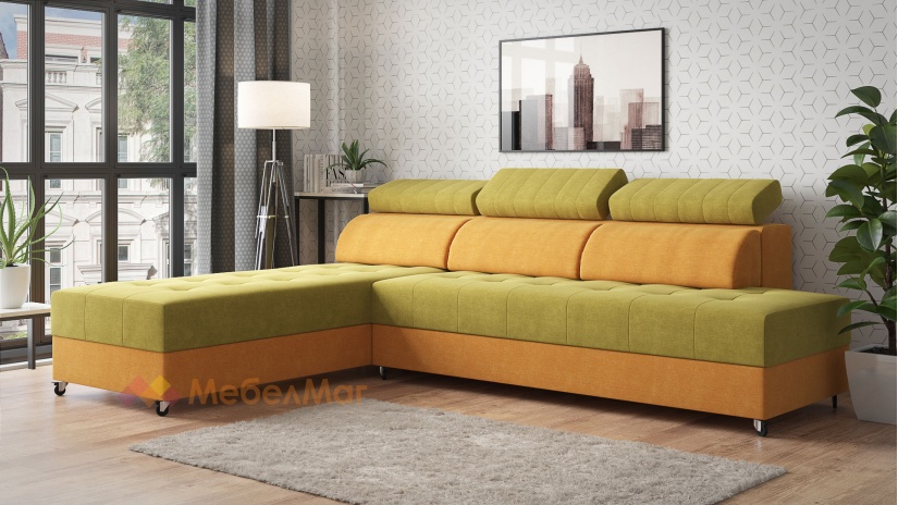 Ъглов диван Елеганс Покет универсален зелен с манго - изглед 1