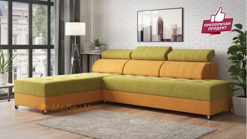 Ъглов диван Елеганс универсален зелено с манго - изглед 1