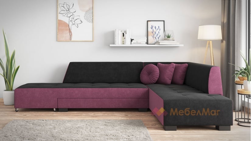 Ъглов диван Сохо с посока черно с лилаво - изглед 2