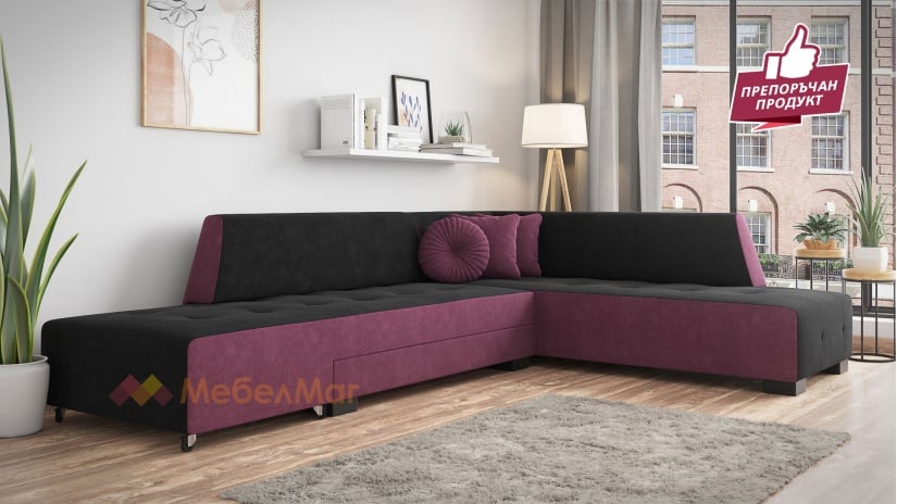 Ъглов диван Сохо с посока черно с лилаво - изглед 1