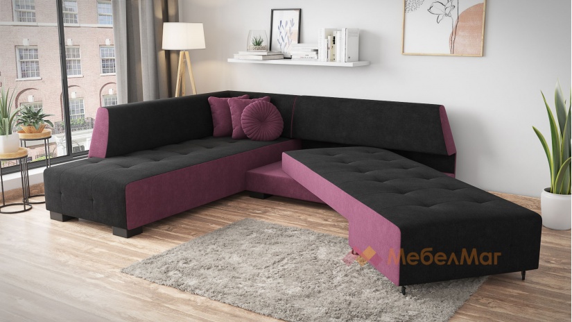 Ъглов диван Сохо с посока черно с лилаво - изглед 3