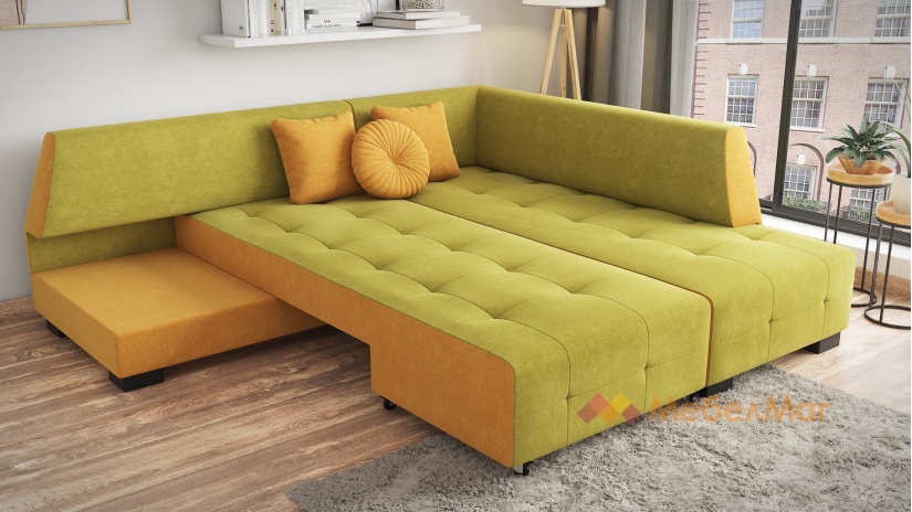 Ъглов диван Сохо с посока зелено с манго - изглед 4