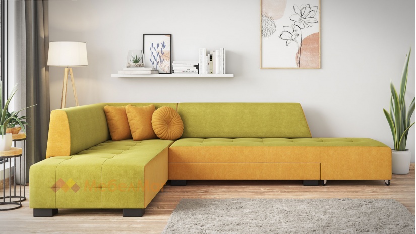 Ъглов диван Сохо с посока зелено с манго - изглед 2