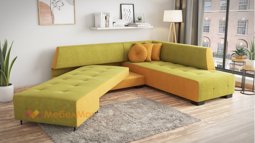 Ъглов диван Сохо с посока зелено с манго - изглед 3