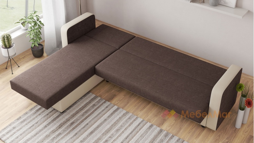 Ъглов диван Макси универсален кафяв с бежова кожа - изглед 4