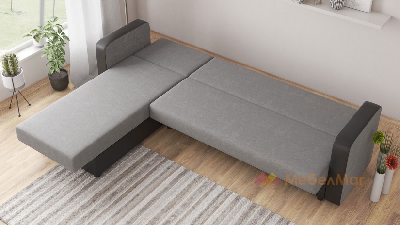 Ъглов диван Макси универсален сив с черна кожа - изглед 4