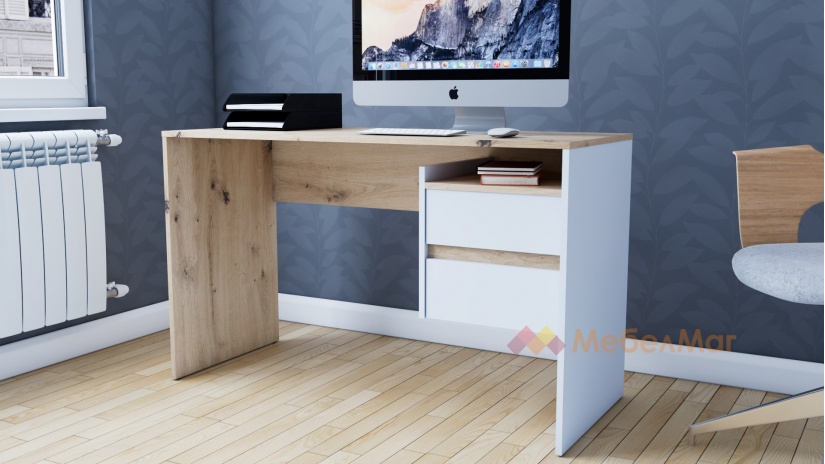 Бюро Ален дъб артисан с бяло - изглед 2 - МебелМаг Бюро Ален дъб артисан с бяло - изглед 2