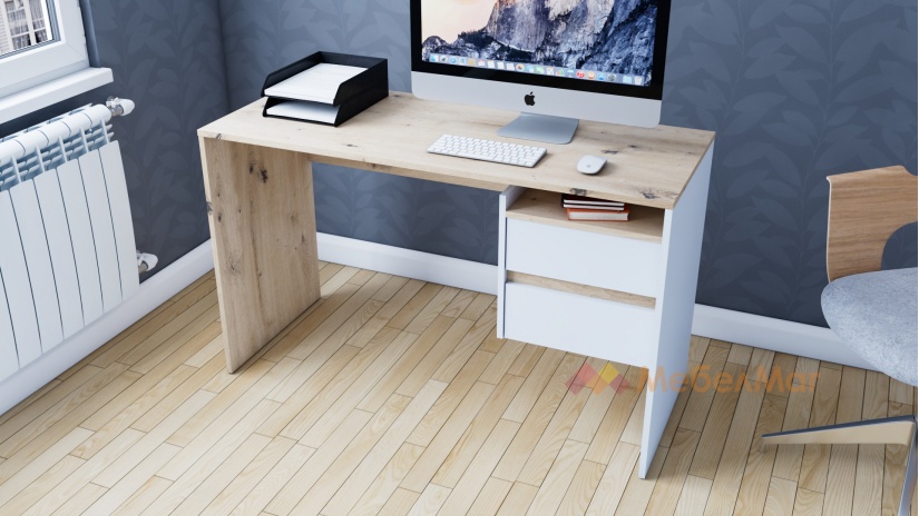 Бюро Ален дъб артисан с бяло - изглед 3 - МебелМаг Бюро Ален дъб артисан с бяло - изглед 3