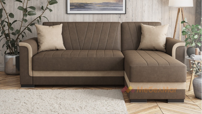 Ъглов диван Нютън универсален кафяв с бежово - изглед 2