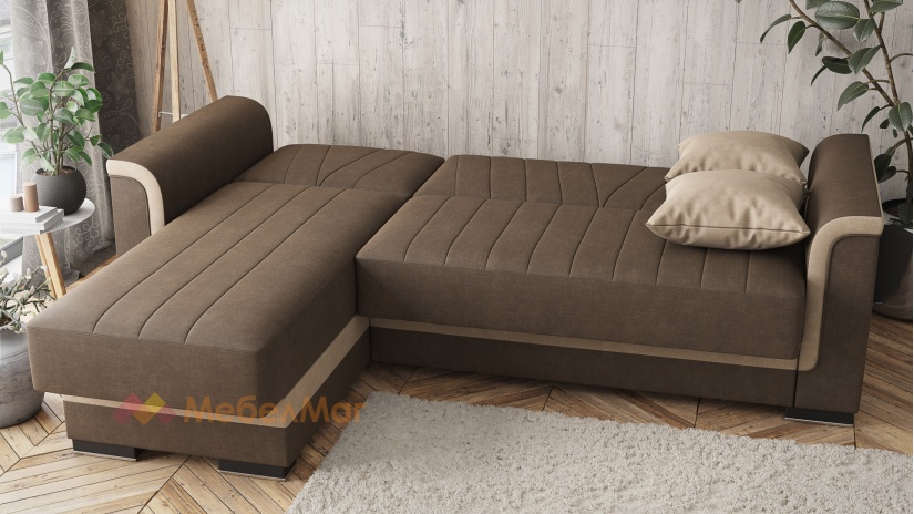 Ъглов диван Нютън универсален кафяв с бежово - изглед 6