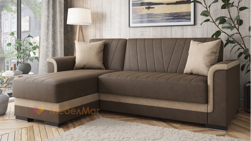Ъглов диван Нютън универсален кафяв с бежово - изглед 3