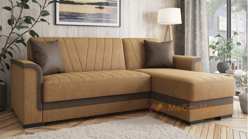 Ъглов диван Нютън универсален светло кафяв с кафяво - изглед 4