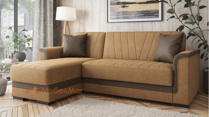 Ъглов диван Нютън универсален светло кафяв с кафяво - изглед 3