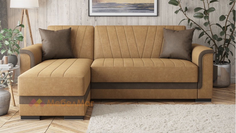 Ъглов диван Нютън универсален светло кафяв с кафяво - изглед 1