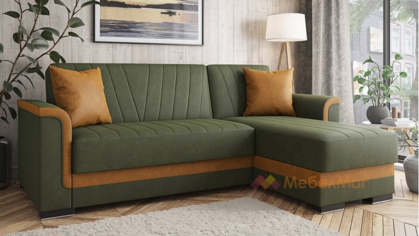 Ъглов диван Нютън универсален зелен с жълто - изглед 4