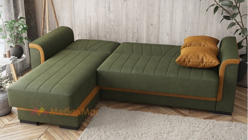 Ъглов диван Нютън универсален зелен с жълто - изглед 6