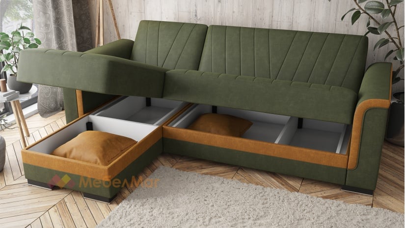 Ъглов диван Нютън универсален зелен с жълто - изглед 5