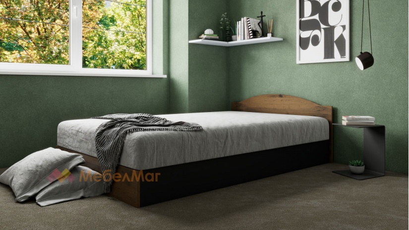 Легло 120/190 Хироу с включен матрак ТЕД Кашмир Дрийм 120/190 дъб вотан с черно шагре - изглед 1