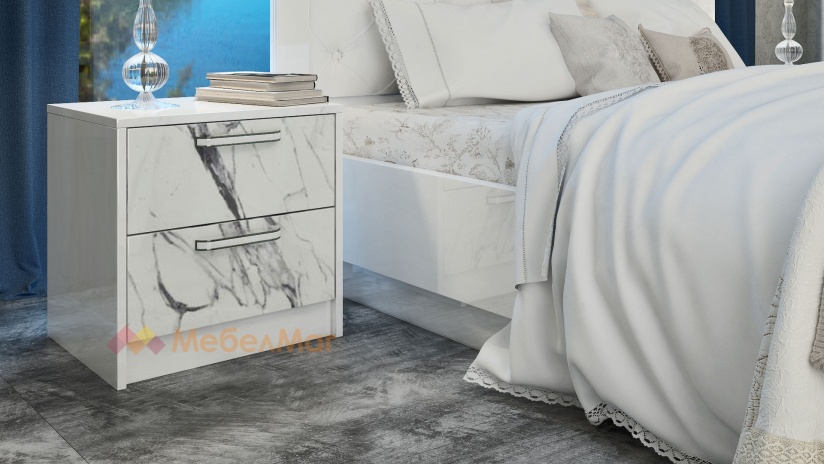 Спален комплект Мармара с включен матрак Бонел 160/200 бяло гланц с мрамор гланц - изглед 2