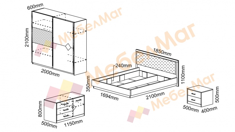 Спален комплект Мармара с включен матрак Бонел 160/200 бяло гланц с мрамор гланц - изглед 6