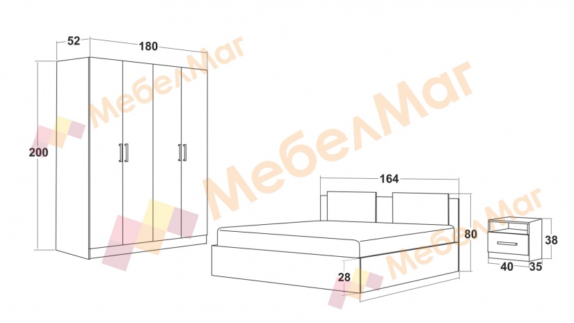 Спален комплект Мелъди с включен матрак Бонел 160/200 дъб елеганс с тъмно капучино - изглед 3