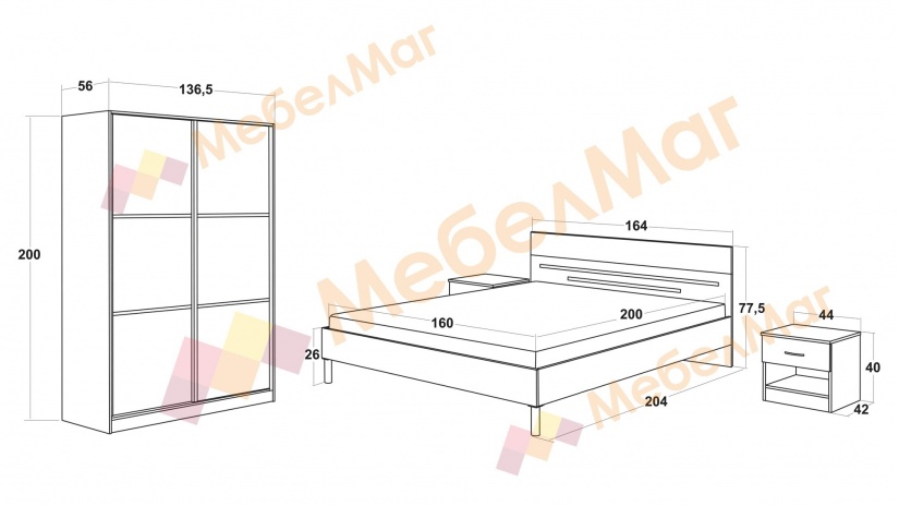 Спален комплект Сарагоса с включен матрак Бонел 160/200 артизан с бяло - изглед 4
