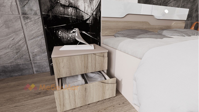 Спален комплект Дионис сатен с бяло гланц и сонома - изглед 5