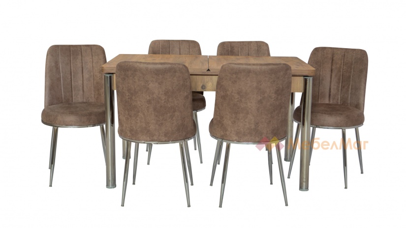 Трапезен комплект Сибел дъб патагония със светло кафяви столове - изглед 3